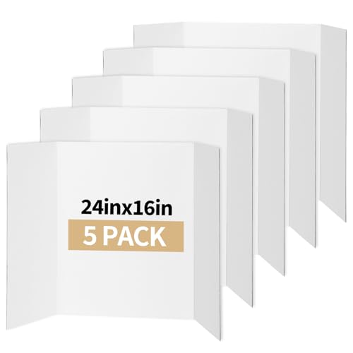 CRUGLA Trifold Poster Board – 5 Pack, 24 x 16 White Corrugated Presentation Display Boards for Science Fairs, School Projects, Exhibitions, and Office Presentations - size: 24x16