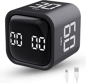 LUCKY TIME Rotating Productivity Timer 5/10/30/60min, Flip Timer, ADHD Tool - color: Black