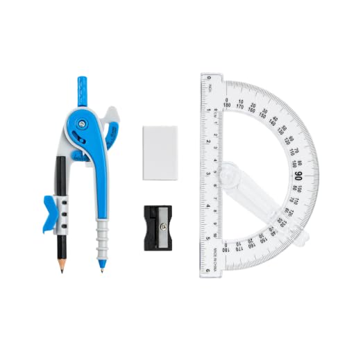 Unjoo Compass and Protractor Set, 6 Inch Protractor with Swing Arm (Blue) - color: Blue