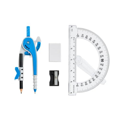 Unjoo Compass and Protractor Set, 6 Inch Protractor with Swing Arm (Blue) - color: Blue