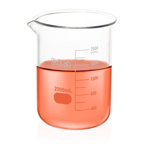 2000mL Glass Beaker, Low Form, Graduated 3.3 Borosilicate Glass Beakers for Lab, Classroom, Craft, Kitchen,BKLG2000A1 - style: Vol.2000ml