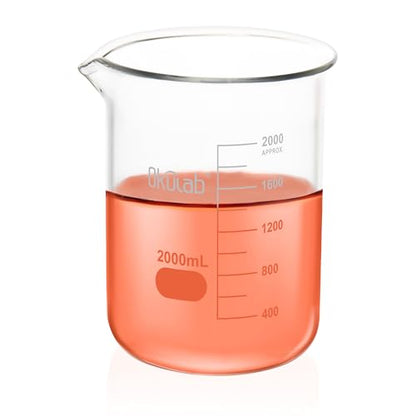 2000mL Glass Beaker, Low Form, Graduated 3.3 Borosilicate Glass Beakers for Lab, Classroom, Craft, Kitchen,BKLG2000A1 - style: Vol.2000ml