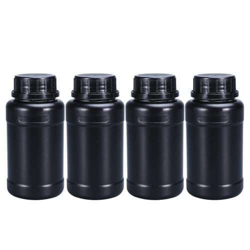 8 oz Black HDPE Wide Mouth Sample Bottles, Light-Proof Plastic Reagent Bottles with Leakproof Sealed Caps, 4 Pack - color: Black, size: 8 ounces
