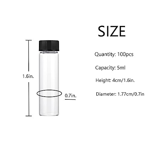 5ml Clear Small Glass Vials 100pcs with Screw Caps(100pcs) - color: Clear, size: 5ml 100pcs