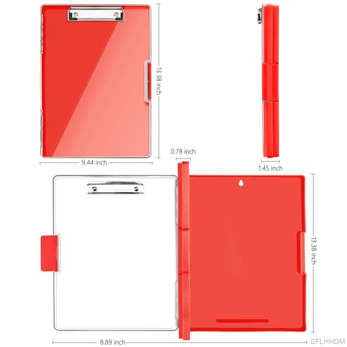 SFLHHDM Clipboard with Storage,Heavy Duty Clip Boards 8.5x11 with 2 Storage Case,Clear Visible Panel Storage Clipboards,Side Opening Nursing Clipboard Folder for Office Supplies-Red - color: Red