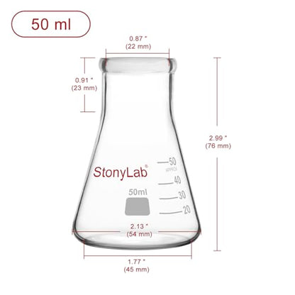 stonylab Erlenmeyer Flasks, 2 Pack 50 ml Narrow Mouth Heavy Wall Borosilicate Glass Erlenmeyer Flask Laboratory Glassware - size: 50 ml