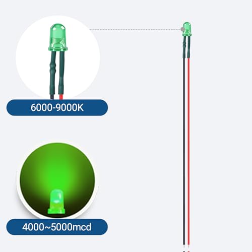 50PCS 5mm Green Pre-Wired LEDs, 3-12V DC with Inline Resistors - color: Green / 50 Pcs