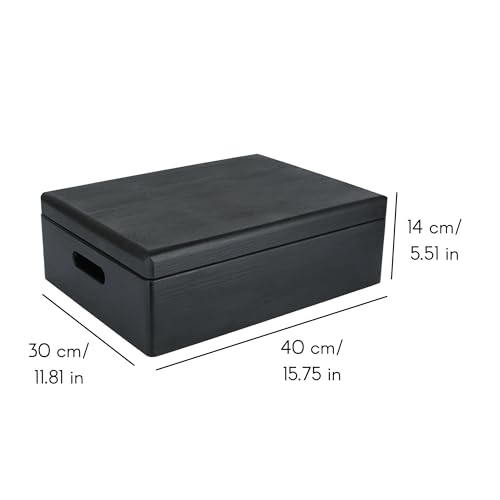 Creative Deco XL Black Wooden Box Storage with Hinged Lid - color: Black, size: XL | Handles