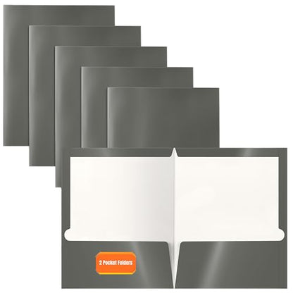 Better Office Products 2 Pocket Glossy Laminated Gray Paper Folders, Box of 25, Letter Size, Gray Paper Portfolios, 25 Pack - color: Gray