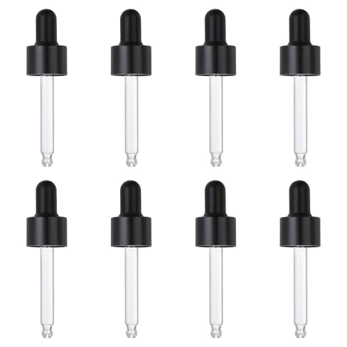 PATIKIL Glass Eye Dropper Caps, 8 Pcs Anodized Aluminum Glass Dropper Closure Top for 15ml(1/2oz) Essential Oils Bottle, Perfume, Lab Experiments, Black - color: Black, size: 15ml