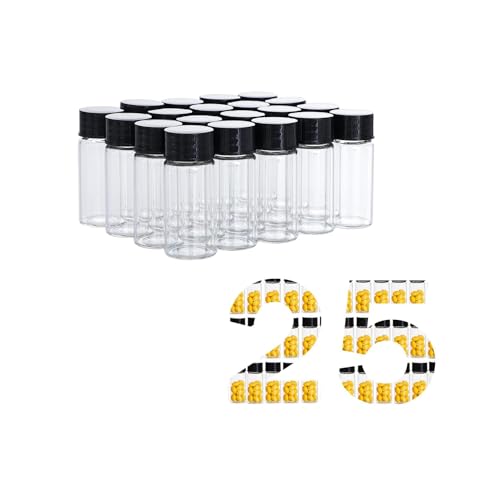 25 PCS 30ML Clear Small Liquid Sample 27.5 * 84mmGlass Vials with Screw Caps, Leak-Proof Vial, Black Screw Cap with PE Liners - size: 30ML