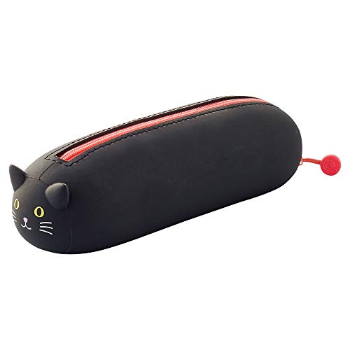 LIHIT LAB PuniLabo Zipper Pen Case/Pouch, Horizontal, 2.5" x 7.9", Black Cat (A7781-3), Pen: 2.5"x 7.9"x 2.4" - color: Black Cat, size: 2.5" × 7.9" × 2.4"