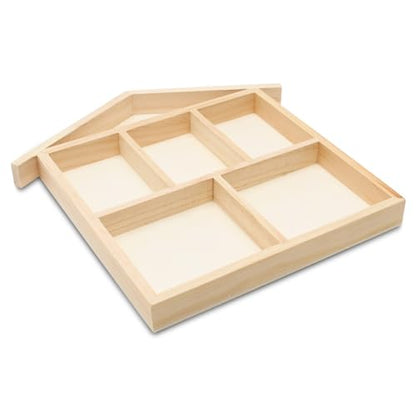 DIY House Shaped Shadow Box 10-inch, Pack of 5, 6-Section Wooden Divided Serving Tray for Crafts & Candy/Food Party Tray, by Woodpeckers - size: 10" x 10" House Shape
