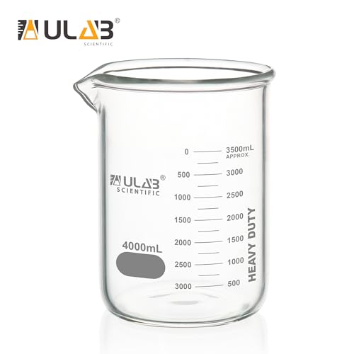ULAB Heavy Duty Glass Beakers, Vol.4000ml (135oz), Borosilicate 3.3 Glass, Thick Wall Beakers, with Double Scale, Superior Durability & Chemical Resistance, UBG1067 - style: 1pc of Vol.4000ml