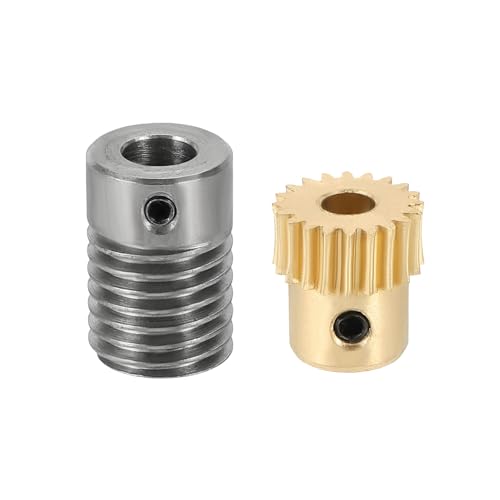 uxcell Worm Gear Set 20T 0.5 Module 20:1 Reduction Rate, Right Rotation Drive Gear Box Wheel Reduce Transmission Part (Brass Gear-4mm Bore, #45 Steel Rod 6mm Bore) - size: Gear-4mm, Rod-6mm Bore, style: 0.5M-20T