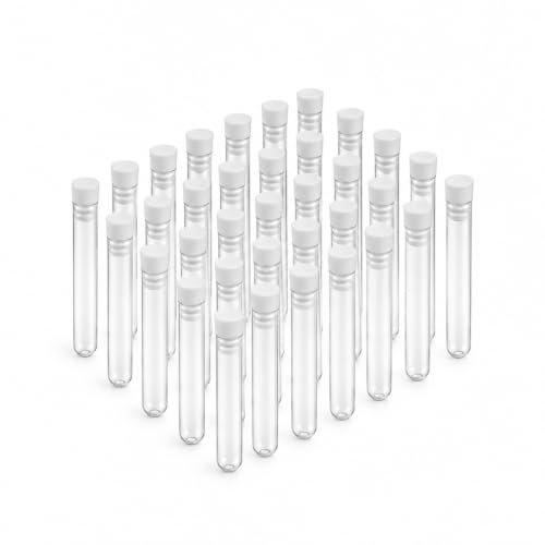 Joyclub 50pcs 12x100mm(8ml) Clear Plastic Test Tubes with Caps for Scientific Experiments, Halloween, Christmas, Scientific Themed Birthday Party Supplies, Decorate The House, Candy Storage - style: 50 Pack Test Tubes