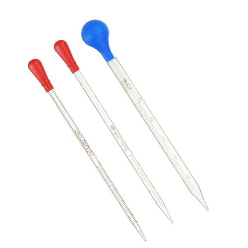PATIKIL Graduated Dropper Pipettes Kit, 3 Pack 1ml/2ml/10ml Borosilicate Glass Pipette with Rubber Squeeze Bulb for Transfer Liquid for Lab, Chemistry - size: 1ml/2ml/10ml