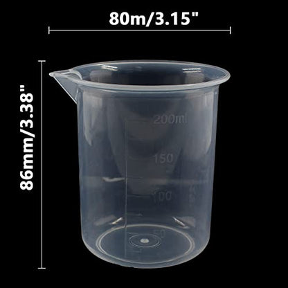 Waziaqoc 200ml/6.8oz Plastic Graduated Beaker, Transparent, 3 Pack - color: 3pcs, size: 200 ml