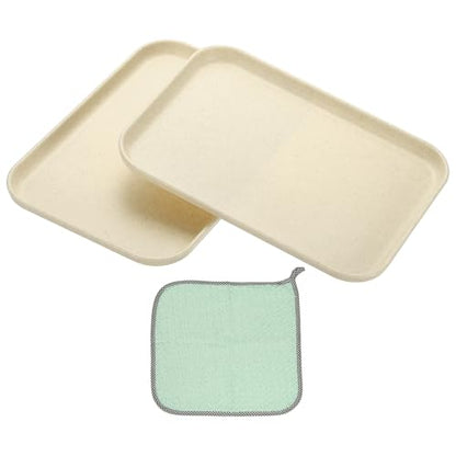 PATIKIL 9.5x6.9 Plastic Tray, 2 Pack Rectangular Plates Small Food Tray Wheat Plates Dishes Reusable Dessert Plate Trays with Cloth for Cake Fruits Salad Cupcake Steak Serving Beige - color: Beige, size: S(9.5"x6.9")