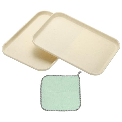 PATIKIL 9.5x6.9 Plastic Tray, 2 Pack Rectangular Plates Small Food Tray Wheat Plates Dishes Reusable Dessert Plate Trays with Cloth for Cake Fruits Salad Cupcake Steak Serving Beige - color: Beige, size: S(9.5"x6.9")