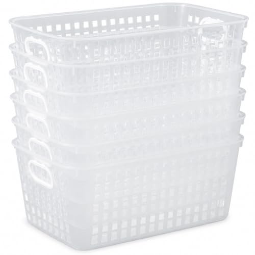 gisgfim 6 Pack Medium Plastic Book Baskets 11 x 7.5 x 4.5 Inches Storage Baskets for Books Papers Supplies s Pantry Shelf Desk Home and Office Use（Clear） - color: Clear