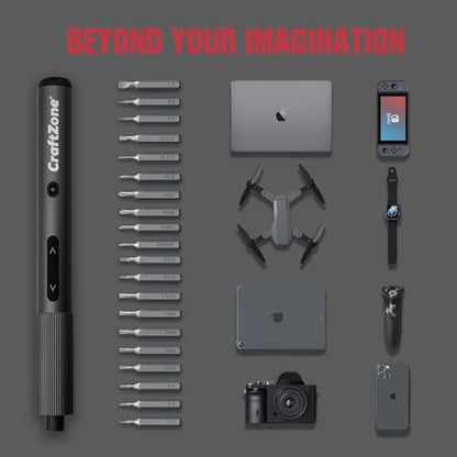 Ultra Mini Electric Precision Power Screwdriver Set Kit | Max 0.5N.m | with 20 S2 Steel Bits | 5/32'' Hex with LED Light | Magnetic Storage | Repair Tool for Electronics|Camera|Laptop (Grey)