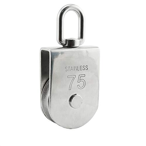 1-Pack M75 Single Pulley Block Stainless Steel Heavy Duty Hardware Single Wheel Swivel Rigging Lifting Wheel Fixed Pulley for Wire Rope Loading 750kg - size: 1-Pack M75