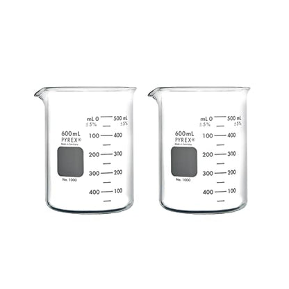 PYREX Griffin Borosilicate Glass Beaker- Low Form Graduated Measuring Beaker with Spout– Premium Scientific Glassware for Laboratories, Classrooms or Home Use - PYREX Chemistry Glassware, 600mL, 2/Pk - size: 600 mL
