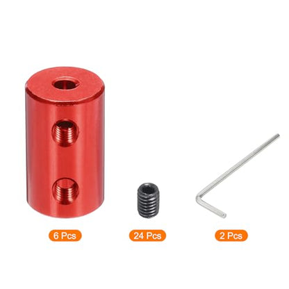 MECCANIXITY 3.17mm to 4mm Bore Rigid Coupling 20mm Length 12mm Dia M4 Aluminum Alloy Shaft Coupler Connector for 3D Printers DIY Car Boat Red, with 6pcs Coupling, 24pcs Screws, 2pcs Wrench - size: 3.17mm to 4mm