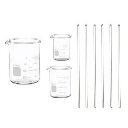 Glass Measuring Low Fomm Beaker Set with 6Pcs Glass Stir Sticks