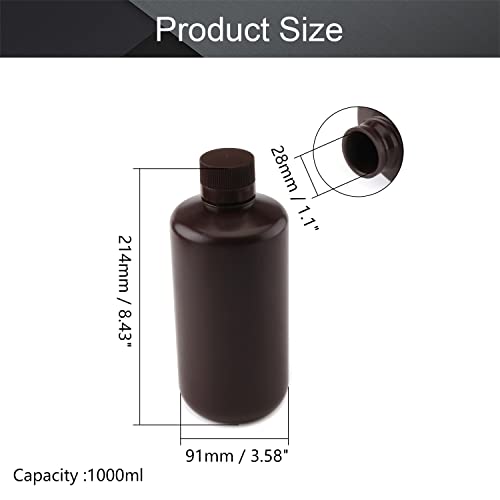 Othmro 2Pcs 33.8oz Plastic Containers Lab Chemical Reagent Bottles, 1000ml Small Mouth Liquid Solid Storage Bottles Round Sample Storage Containers Sealing Bottles with Cap for Food Storage Brown - color: Brown