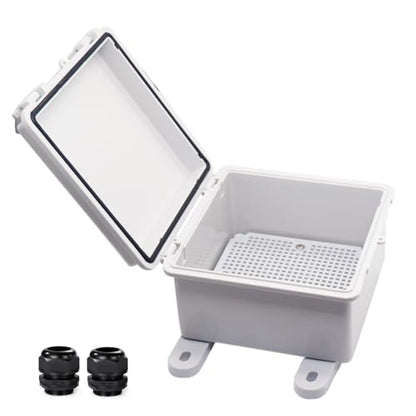 Waterproof Electrical Box Dustproof Junction Box Weatherproof IP67 ABS Plastic Enclosure Switch Router Project Box with Mounting Plate with Wall Bracket 2 Cable Glands Grey 5.9"x5.9"x3.5" - color: Grey, size: 5.9" x 5.9" x 3.5" 1pc