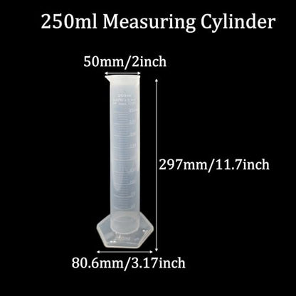 250ml Measuring Cylinder, Plastic Transparent Graduated Cylinder, Science Test Tube Flask, 2-Sided Bule Measuring Lines Graduated Cylinder Beaker - size: 250ml