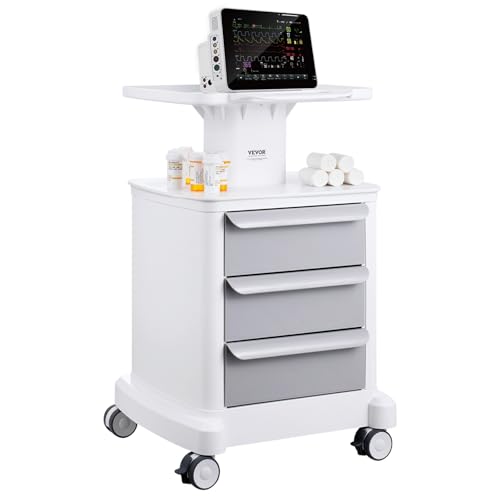 VEVOR Medical Cart with 3 Drawers and Top Tray, 4-Tier Rolling Utility Cart - color: White + Gray