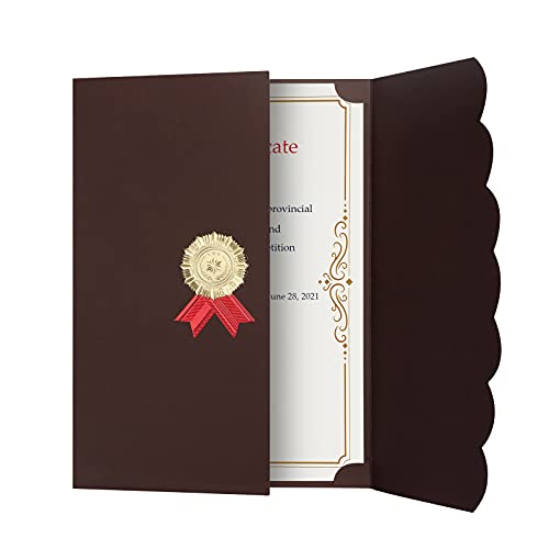 5Pcs Certificate Holders Diploma Covers A4 Letter Size Graduation Certificate Covers Navy Blue Red Diploma Document Holders for Diplomas Awards Certifications Employee Appreciation 8.5 x 11 - color: Brown
