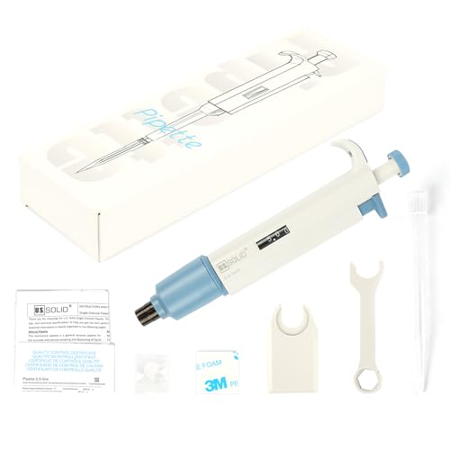 U.S. Solid 0.5-5 mL Single-Channel Adjustable Micropipette, 50 µL Increments, Autoclavable Tip Cone, with Holder and Calibration Certificate, High-Accuracy Lab Pipettor - size: 0.5-5 ml