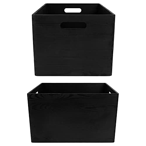 Creative Deco XXL Black Wooden Crate Nesting Crate Handles - color: Black, size: XXL