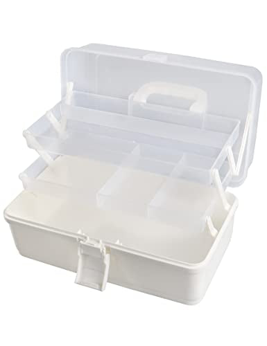 3 Layer Multipurpose Storage Box White Tackle Box Organizer - Craft Organizer with Handle, Portable Art Supplies Case, Medicine First Aid Box, Sewing & Tool Organizer with Divided Trays
