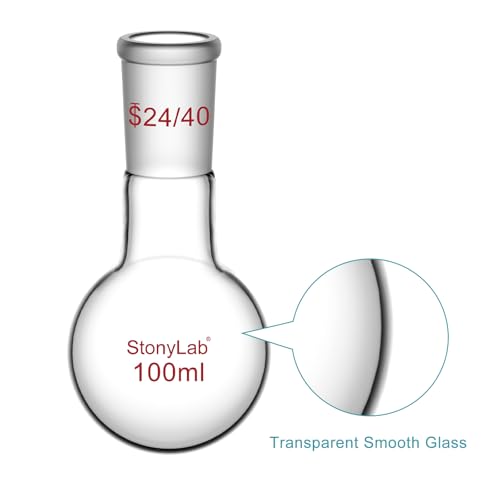 StonyLab Glass 100ml Heavy Wall Single Neck 1 Neck Round Bottom Flask RBF, with 24/40 Standard Taper Outer Joint – 100ml - size: 100 ml
