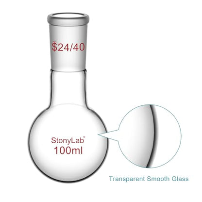 StonyLab Glass 100ml Heavy Wall Single Neck 1 Neck Round Bottom Flask RBF, with 24/40 Standard Taper Outer Joint – 100ml - size: 100 ml