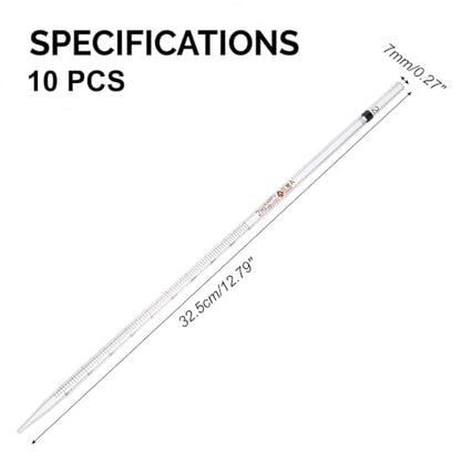PATIKIL 2ml Glass Graduated Pipettes +/- 0.012ml, 10Pcs Coded Bands - size: 2ml