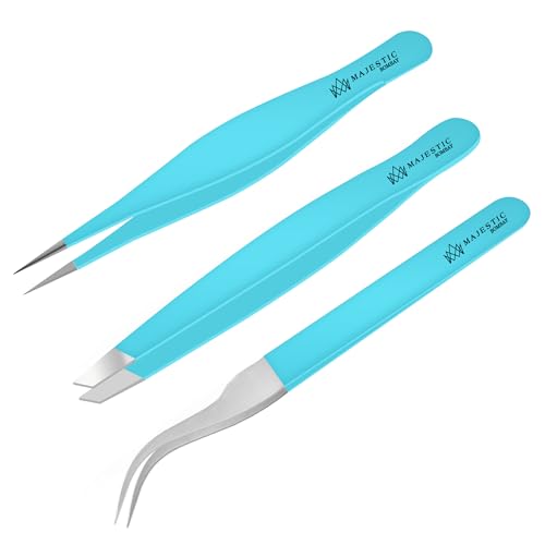 Majestic Bombay Fine Point Tweezers - Needle Nose for Splinter Tick Removal - color: Triple Teel