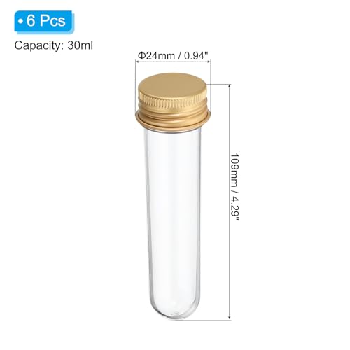 PATIKIL 30ml Plastic Test Tubes with Screw Caps, 6Pcs 109x24mm Tubes for Scientific Party Decoration Candy Bead Storage Bath Salt Lab Use, Gold Tone - color: Gold Tone, size: 30ml