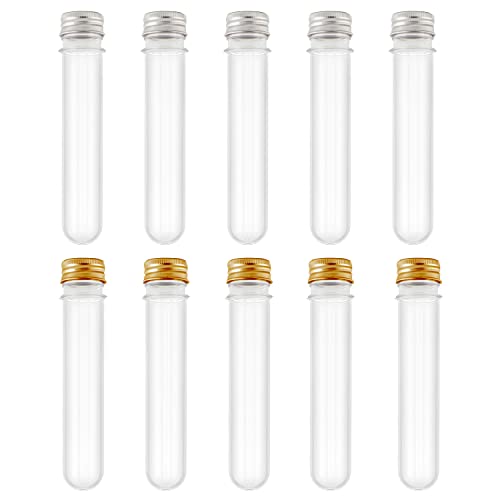 10 Pcs 40ml Plastic Test Tubes, 22 x 140mm Clear Plastic Test Tubes, with Screw Caps, for Scientific Experiments, Bath Salts, Candy Storage, Party Favors.