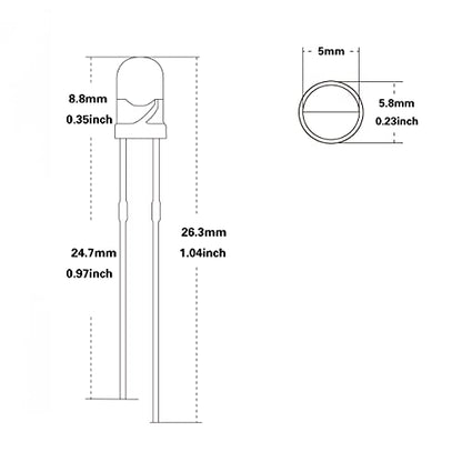 100PCS 5mm Yellow LED Diodes, Clear Lens, Through-Hole - color: (Transparent) Yellow, size: 5MM