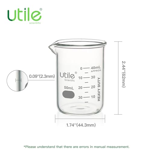 Utile 50ml Beaker Shot Glasses, 24pcs of 1.7oz Low Form Glass Beakers Set, Borosilicate 3.3 Glass Chemical Beaker with Printed Graduation, 4000.0050.24 - style: 50 ml (24pcs)