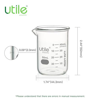 Utile 50ml Beaker Shot Glasses, 24pcs of 1.7oz Low Form Glass Beakers Set, Borosilicate 3.3 Glass Chemical Beaker with Printed Graduation, 4000.0050.24 - style: 50 ml (24pcs)