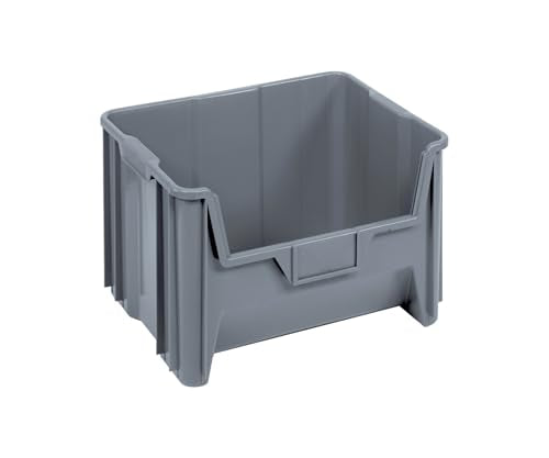 Quantum QGH700GY Stack Container for Warehouse Storage | Stackable Up to 6 Bins | (6) 1/4" Drill Hole for Drainage and Air Circulation | 15.25" x 19-7/8" x 12-7/16", Polypropylene, Gray (Pack of 3) - color: Grey, size: 15-1/4" x 19-7/8" x 12-7/16"