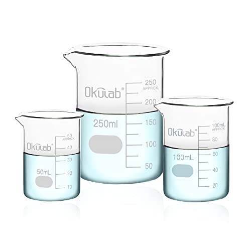 Glass Beaker Set, Low Form, Graduated 3.3 Borosilicate Glass Beakers, Vol.50,100,250mL, for Lab, Classroom, Craft, Kitchen,BKLGS3A1 - style: Vol.50ml,100ml,250ml