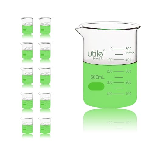 Utile 10 Pcs Glass Beaker Set, Vol.500ml Beakers, Glass Beaker with Double Scale Printed Graduation, 4000.0500.10-X - style: 10 pcs of 500ml